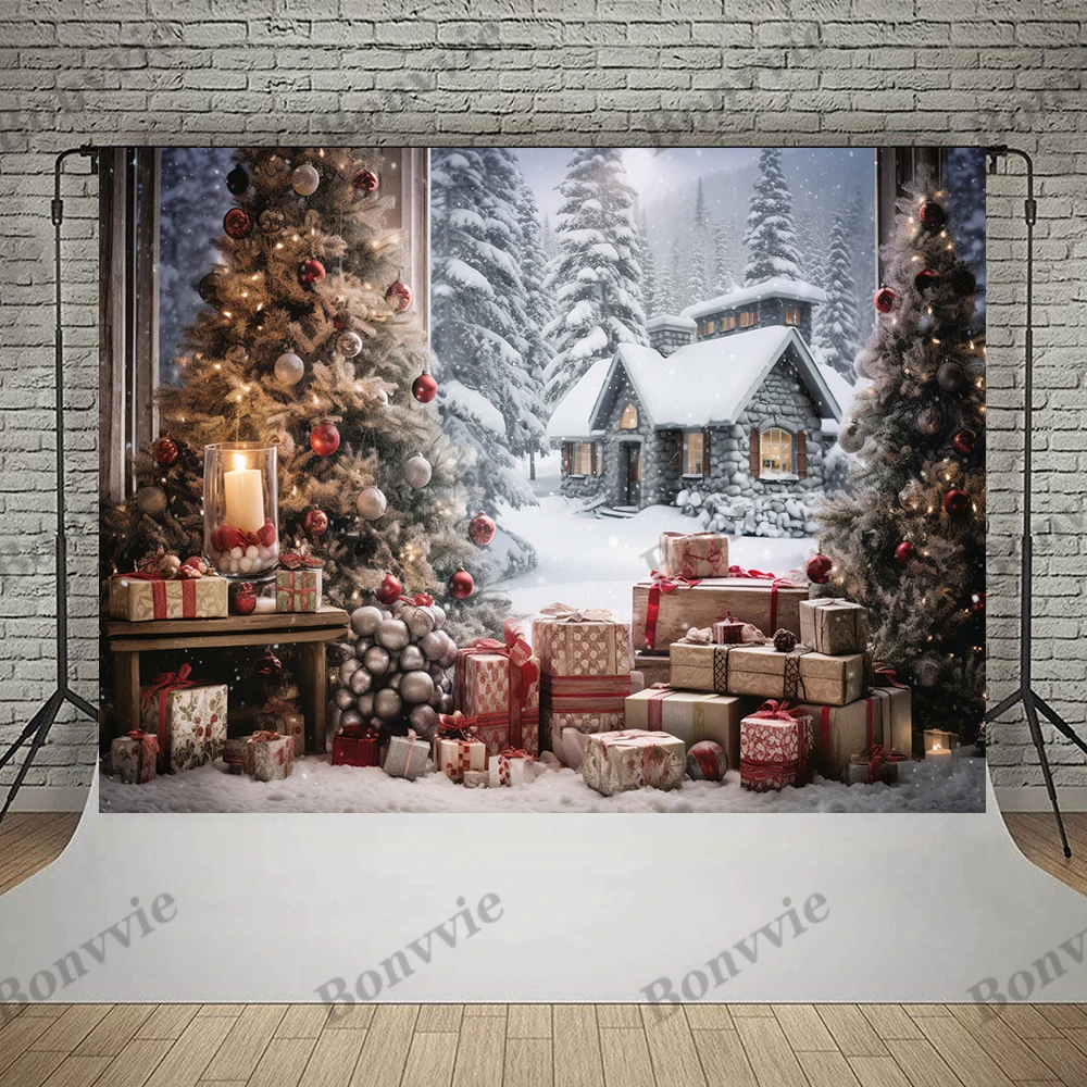 Bonvvie Christmas Photography Backdrop Xmas Fireplace White Christmas ...