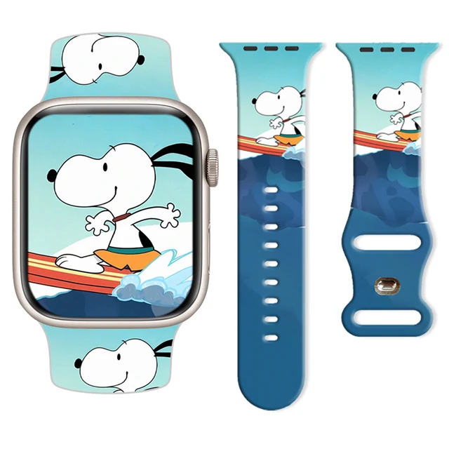 Bracelet imprimé Snoopy de plage pour Apple Watch 11 10 9, Bracelet remplaçable en Silicone pour iWatch 46mm 44mm 42mm 41mm 1