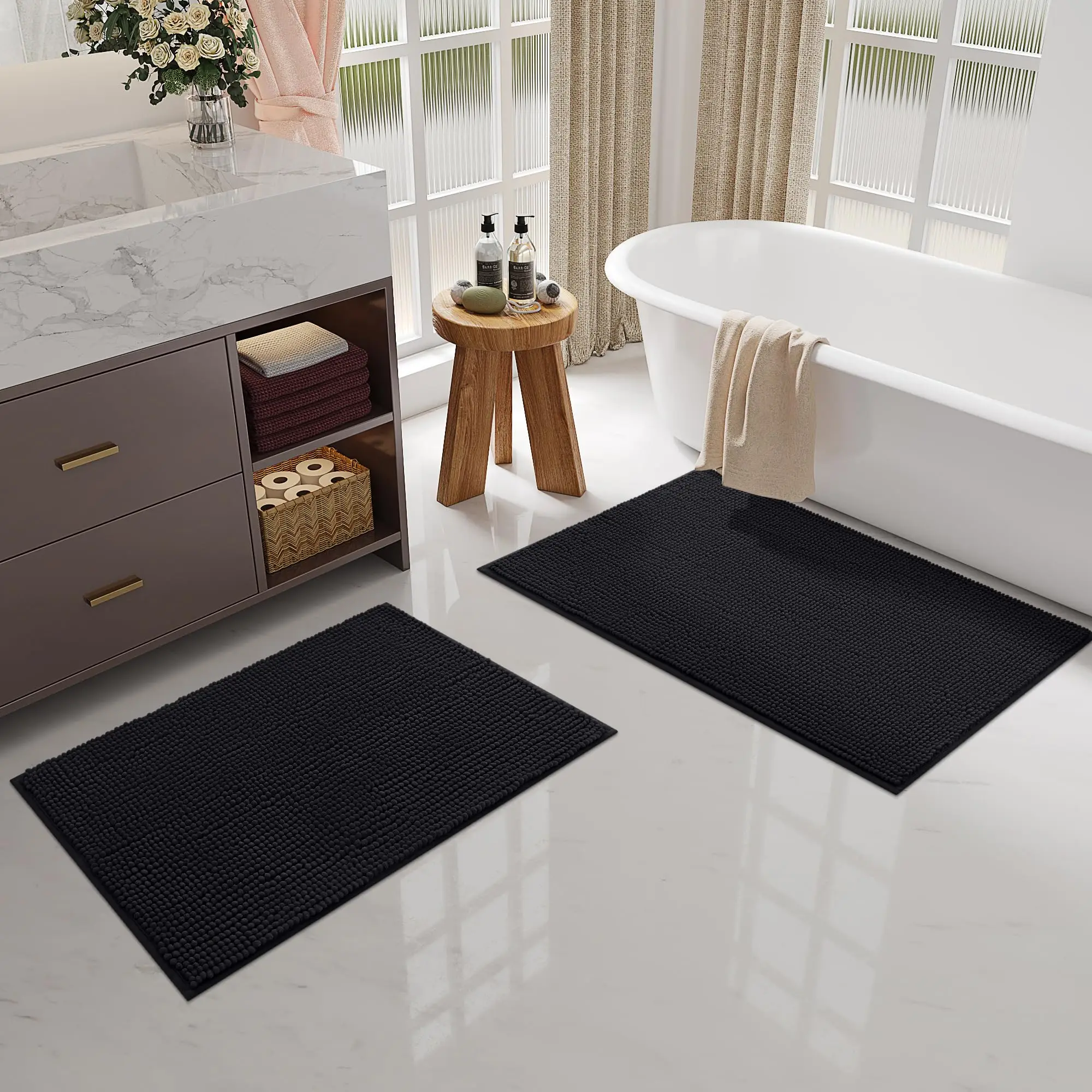 Hapihappy Bathroom Rug Chenille Bath Mat Non-Slip Bathroom Rug Soft Bath Mat Absorbent Bath Mat Washable Shower Mat for Bathroom 6