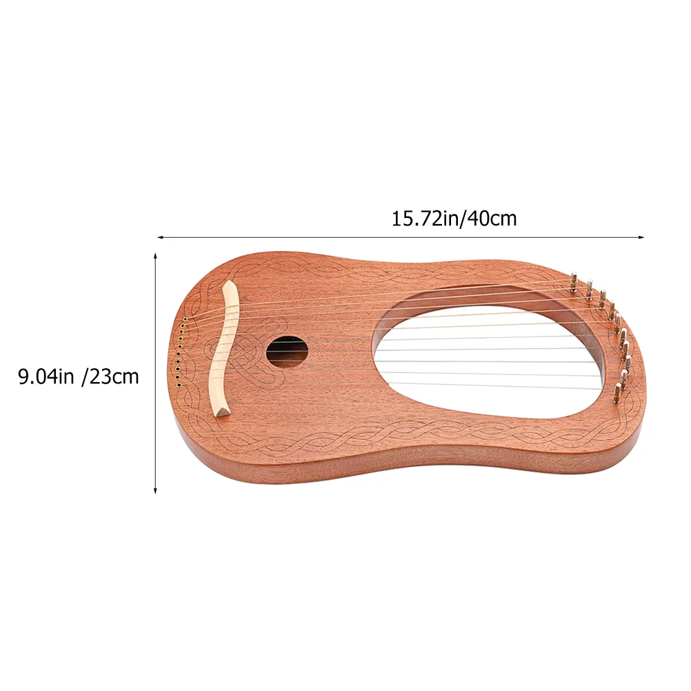 Portable Small Wooden Lyre Harp 10 String Musical Instrument for Music Prime Engraved Nanyangqin Harp Kit Tuning