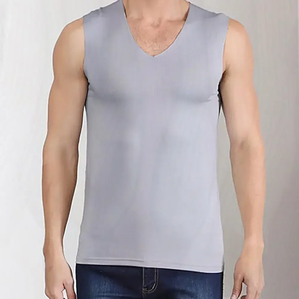 Description Picture 4 of itemMale Summer Casual Vest Sleeveless V-Neck Ice Silk Vest T-Shirts Tank Top Breathable Sports Undershirt Gyms Running Vest