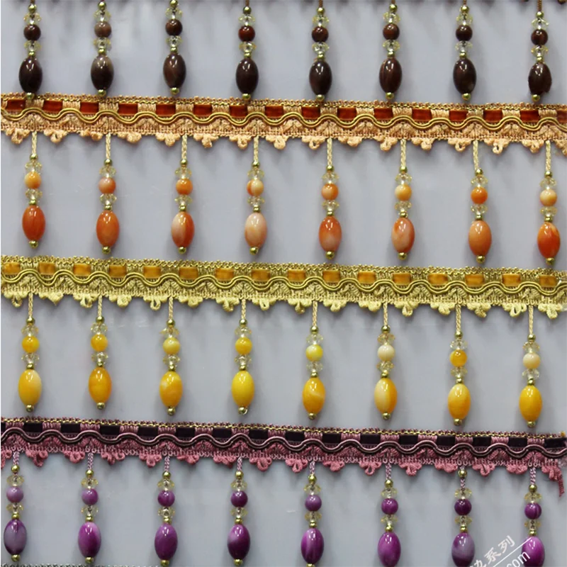 Description Picture 2 of item1m Crystal Beads Lace Curtain Sewing Tassel Fringe Upholstery Ribbon Trim European Style DIY Curtain Lace Decoration Tassels