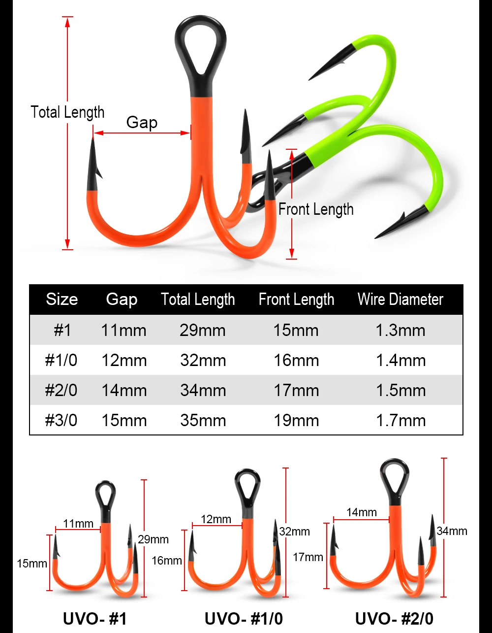 Description Picture 3 of itemSpinpoler UV Orange Lure Fishing Hook Super Strong Treble Fishhook #1 #1/0 #2/0 Carbon Steel Saltwater Bass Anticorrision Hooks