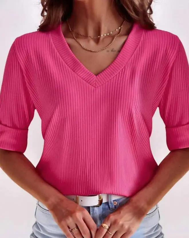 

New 2023 Women's Hot Selling Casual Fashion V-Neck Half Sleeve T-Shirt In Stock