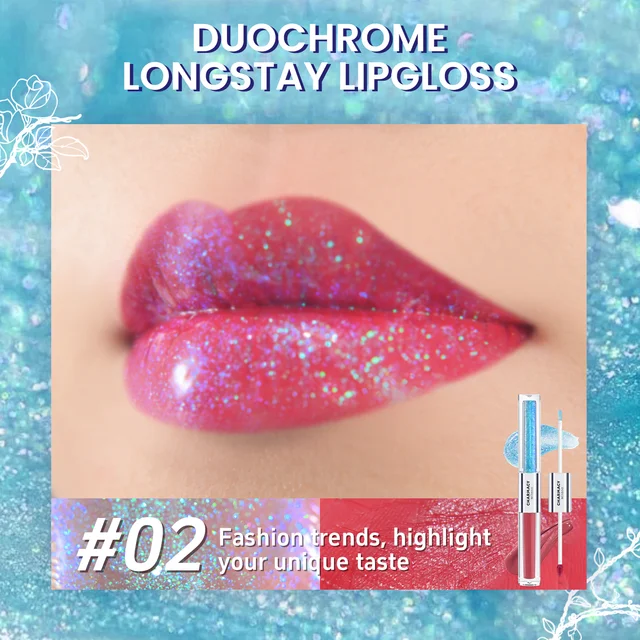 CHARMACY 2 in 1 glitter lip gloss Moisturing longstay duochrome lip glaze 8 color makeup for women 8