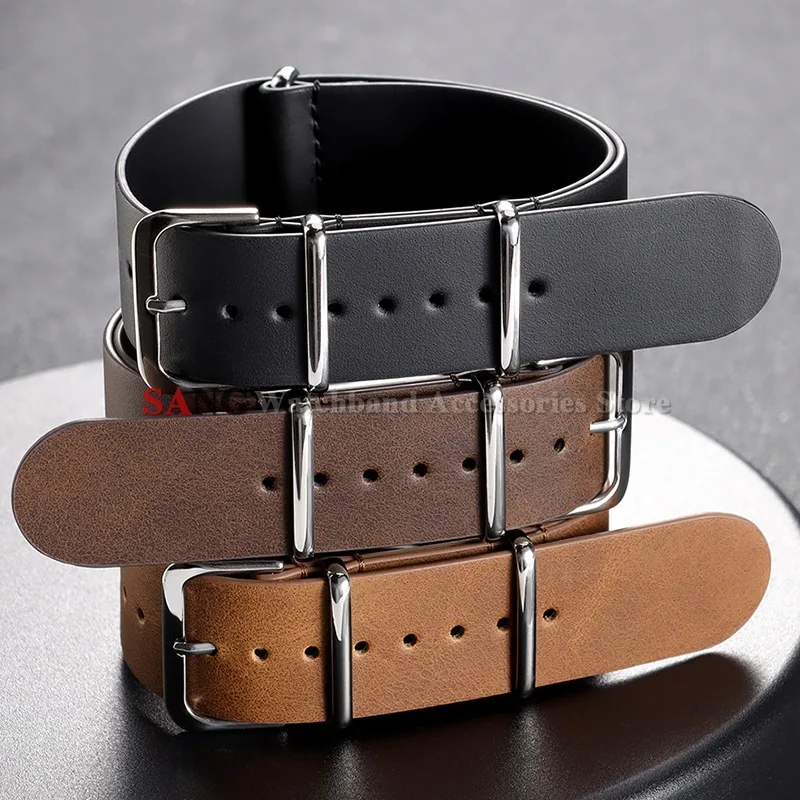 Vintage Leather Watch Strap with Metal Pin Buckle - Black, Coffee, Brown Options