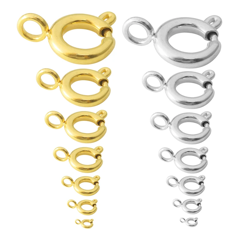 

5Pcs/Lot Stainless Steel Gold Round Spring Clasps With Jump Ring Open Connect Clasp For DIY Jewelry Necklace Chain Making