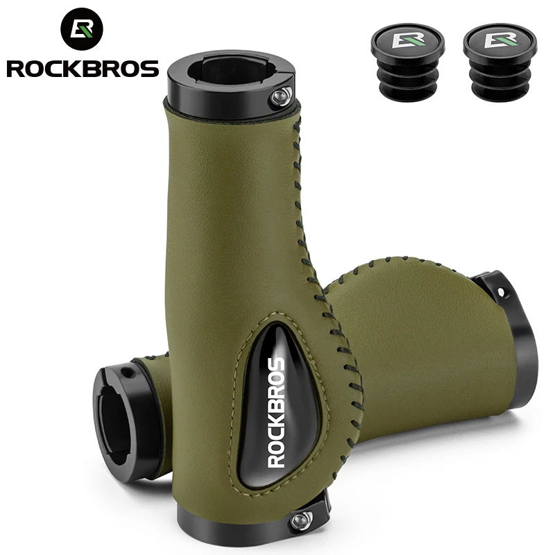 

ROCKBROS Bicycle Grips MTB Handle Ergonomic Mountain Bike Handlebar Grips Non-Slip Comfortable Leather Lock-on BMX Cycling Grips