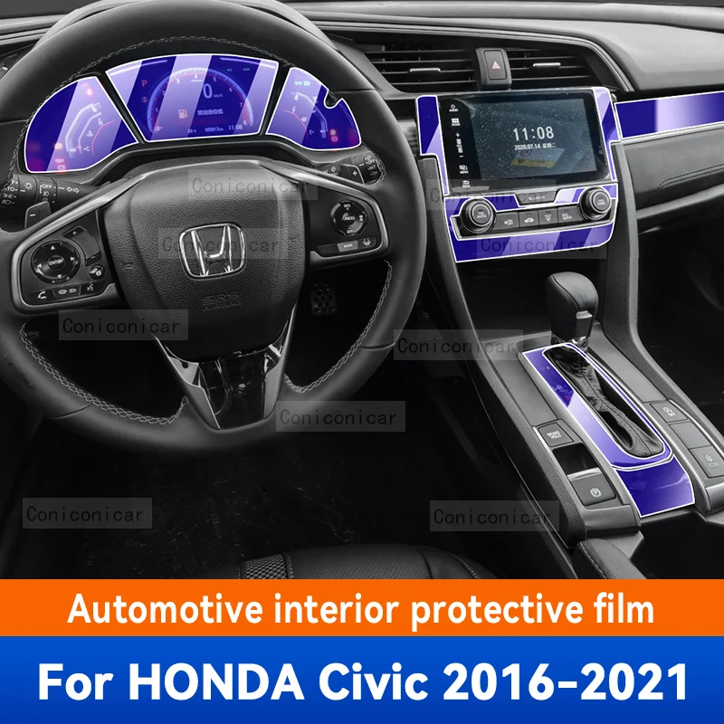 

Для HONDA Civic 2016-2021 Защитная пленка для салона автомобиля центральной консоли приборной панели наклейка против царапин аксессуары