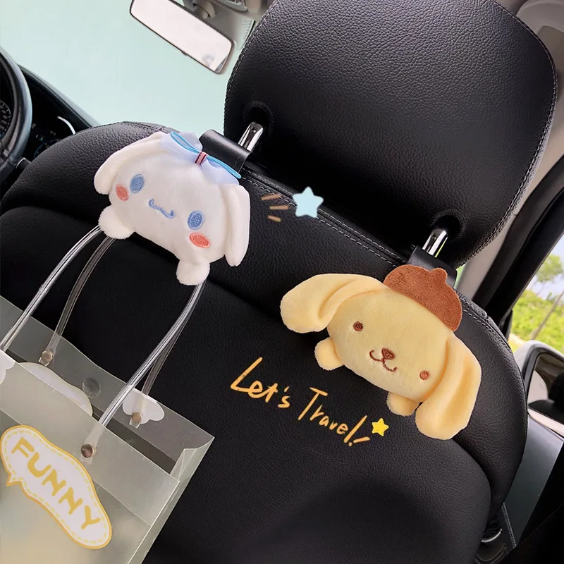 Sanrio Anime Kuromi Cinnamoroll My Melody Plush Car Seat Headrest Hook Auto Back Seat Organizer Storage Holder Car Accessories 1 pcs car seat headrest hook stainless steel leather back seat organizer hanger storage holder for handbag cloth accessories