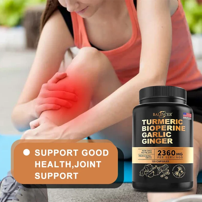 Turmeric Alkaloids Garlic Ginger Capsules for Muscles Joints Antioxidant Immunity Heart Brain Skin Digestion Supplement turmeric ginger supplement