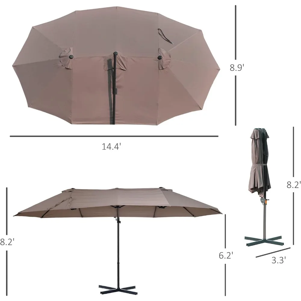 Patio Umbrella Double-Sided Outdoor Market Extra Large Umbrella with Crank, Cross Base for Deck, Lawn, Backyard an 5