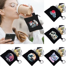 

2022 Unisex Coin Bag Japanese Wave Print Pattern Earplugs Key Storage Bag Small Object Ring Buckle Zipper Black Canvas Mini