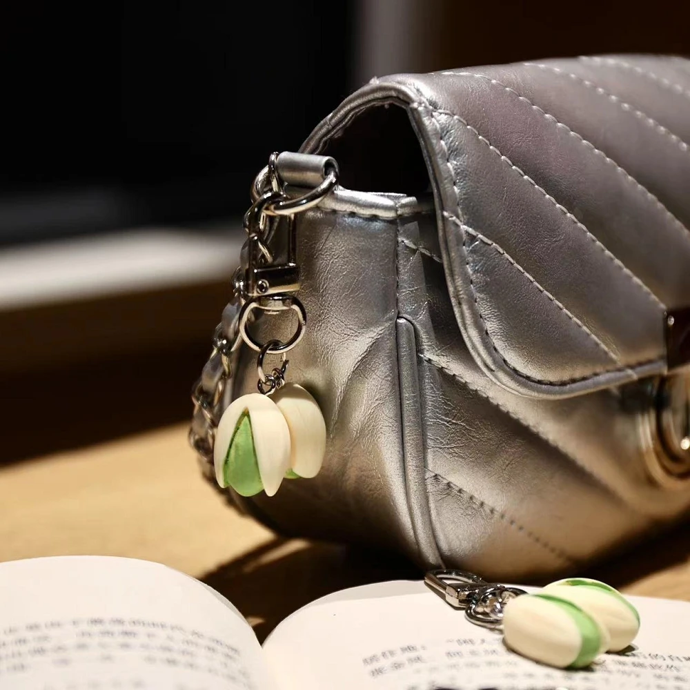 Resin Pistachio Keychain for Women Funny Bag Pendant DIY Accessories Food Car Key Chains Girl Friend Lover Luck Gift