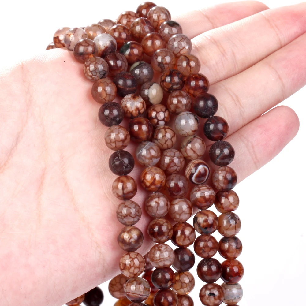 8mm natürliche bunte rote rissige Achate Stein perlen runde Abstands perlen für Schmuck herstellung DIY Armband Halskette hand gefertigt 15" – Detail 13