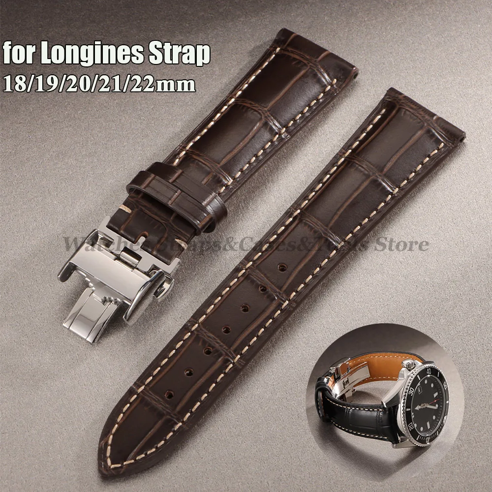 18mm 19mm 20mm 21mm 22mm Rindsleder Uhrenarmband für Longines Uhrenarmband Universal Butterfly Verschluss Armband Ersatz