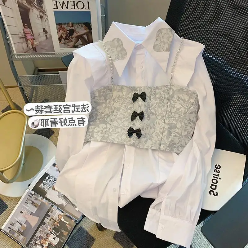 

Shirt Blouse Women 2023 Spring and Autumn Ins Cool Design Feeling Small and Unique French Long Sleeve Sling Blouse Female Top