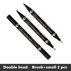 Triple Pack Double-Ended Multifunction Brush Pen Set - Black Ink Calligraphy Art Markers in 4 Sizes (Brush-fine 3pcs)
