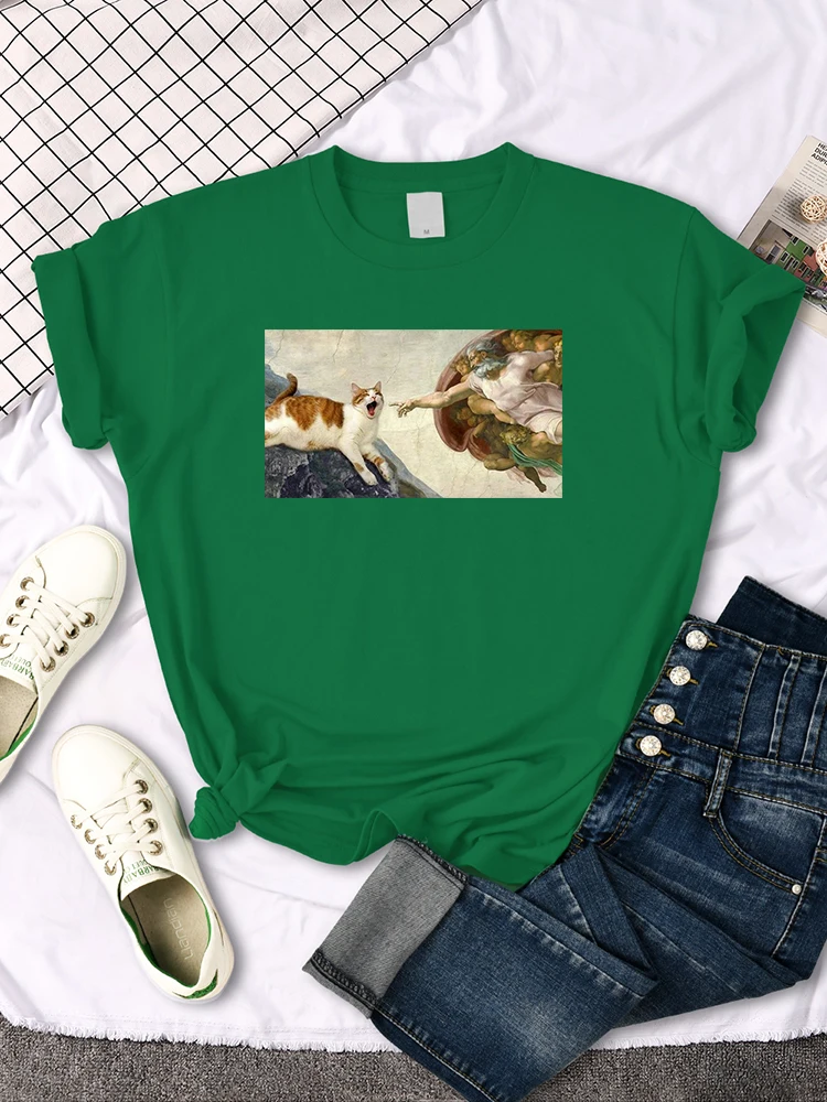 Funny Cute Cat Cartoon Image Printing T-Shirt For Women Harajuku Gothic Woman Tshirt High Quality Punk Style Women Clothing