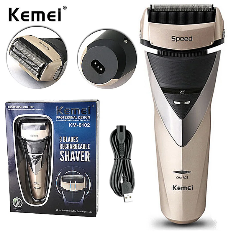 

KEMEI Triple Blade Washable Rechargeable Electric Shaver Reciprocating Razor Beard Trimmer Men Electric Shaving Machine KM-8102