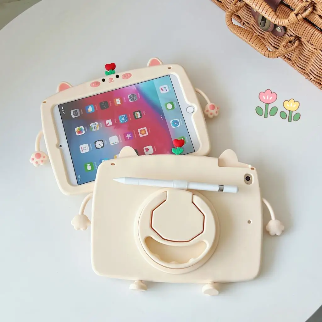 Children's Adorable Silicone Cover with 360° Rotating Stand and Handle Grip