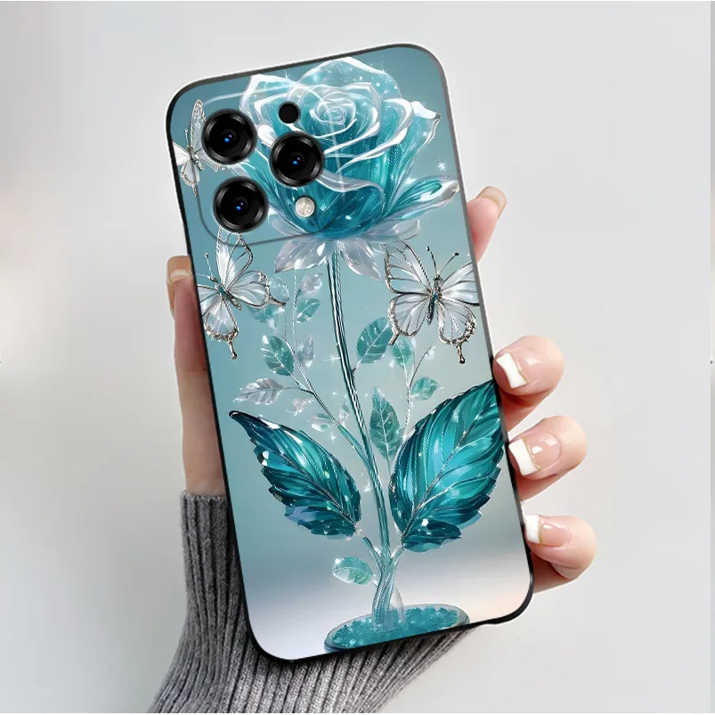 Cute Flower Cartoon Silicone Phone Case - Soft Black Shell Cover
