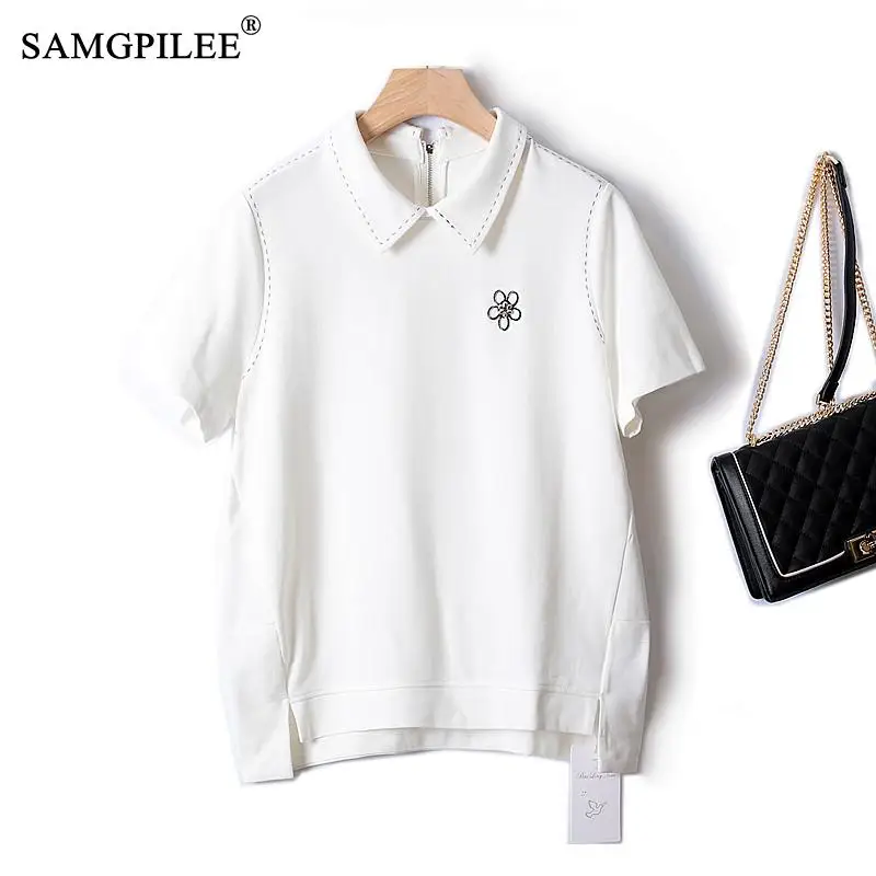 

Новая дышащая впитывающая пот дизайнерская футболка-поло с открытой линией Корейская версия Свободная Женская футболка с коротким рукавом однотонный топ