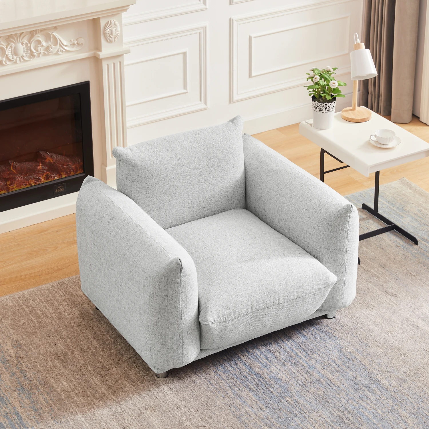 

Light Grey Fabric Accent Cotton Linen Single Sofa Chair, 42"W, Ideal for Bedroom and Living Room in Apartment