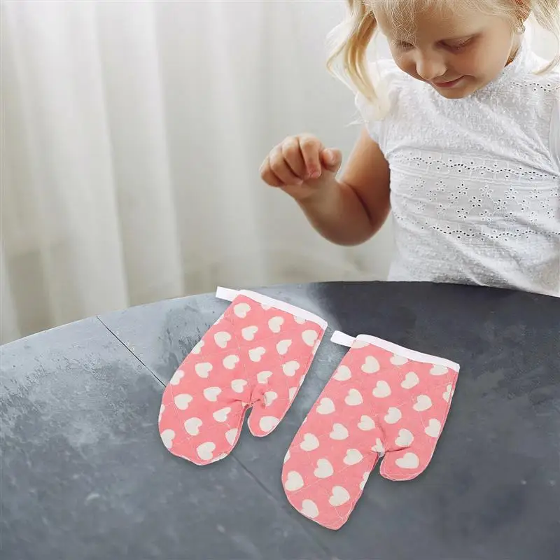 Oven Mitts Baking Gloves Heat Resistant Mittens Kids Thickened Insulated Kitchen Supply Polyester Resistance Child 2 Pcs