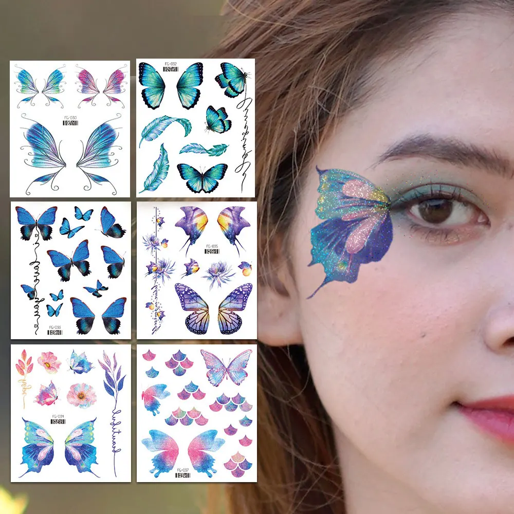 

Tattoo Stickers Butterfly for Kids Waterproof Temporary Fake Tattoo Glitter Pegatinas Infantiles Women Holiday Party Waterproof