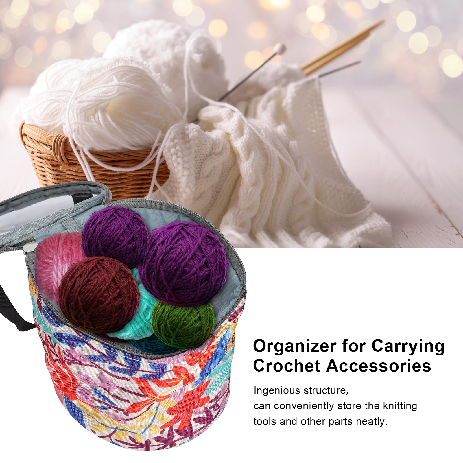 Knitting Storage Bag Yarn Bag Empty Knitting Storage Tote Bag Organizer for Carrying Crochet Accessories