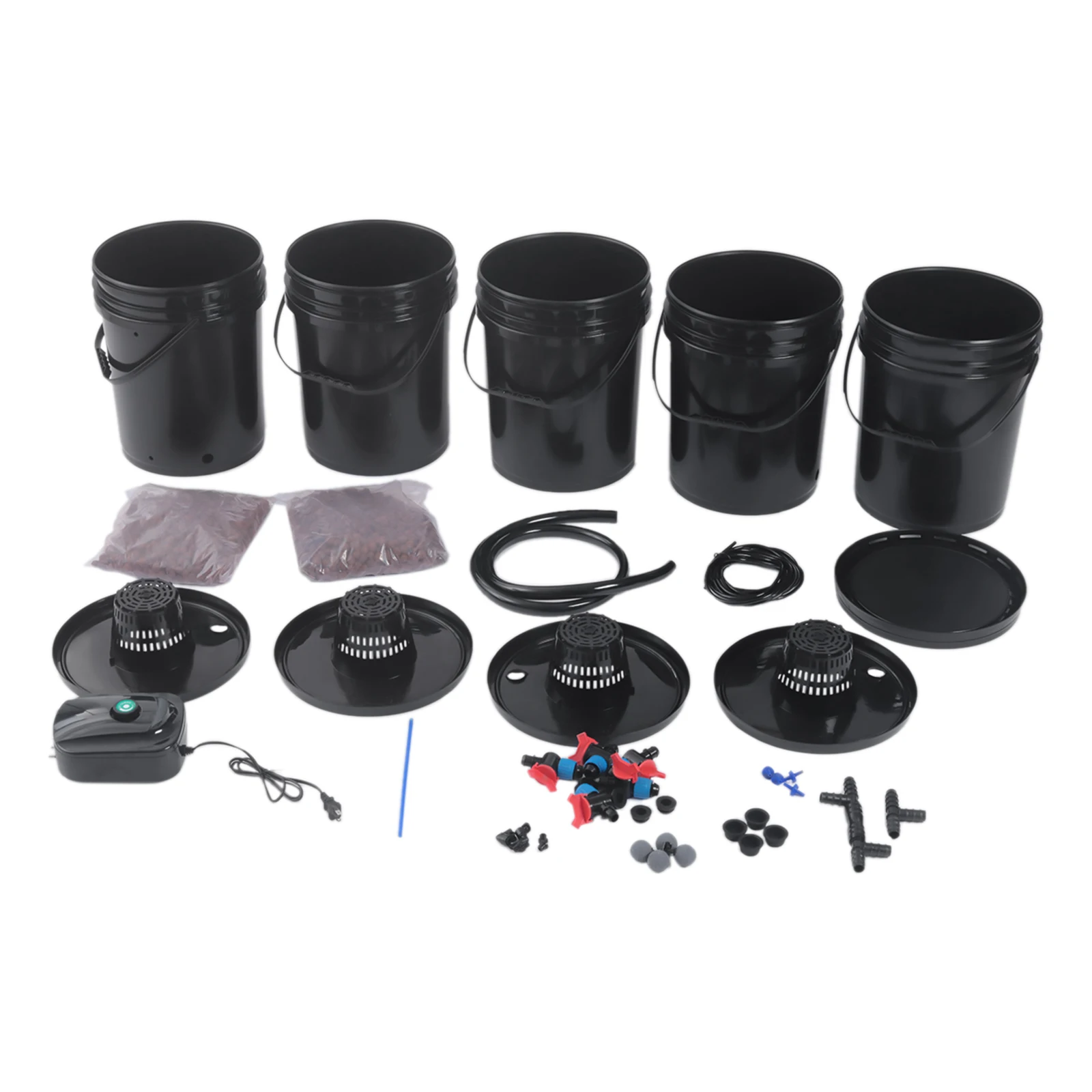 LOYALHEARTDY DWC Hydroponics System 5 Buckets Deep Water Culture Hydroponic Bucket Kit with Air Pump Recirculating Grow Kit