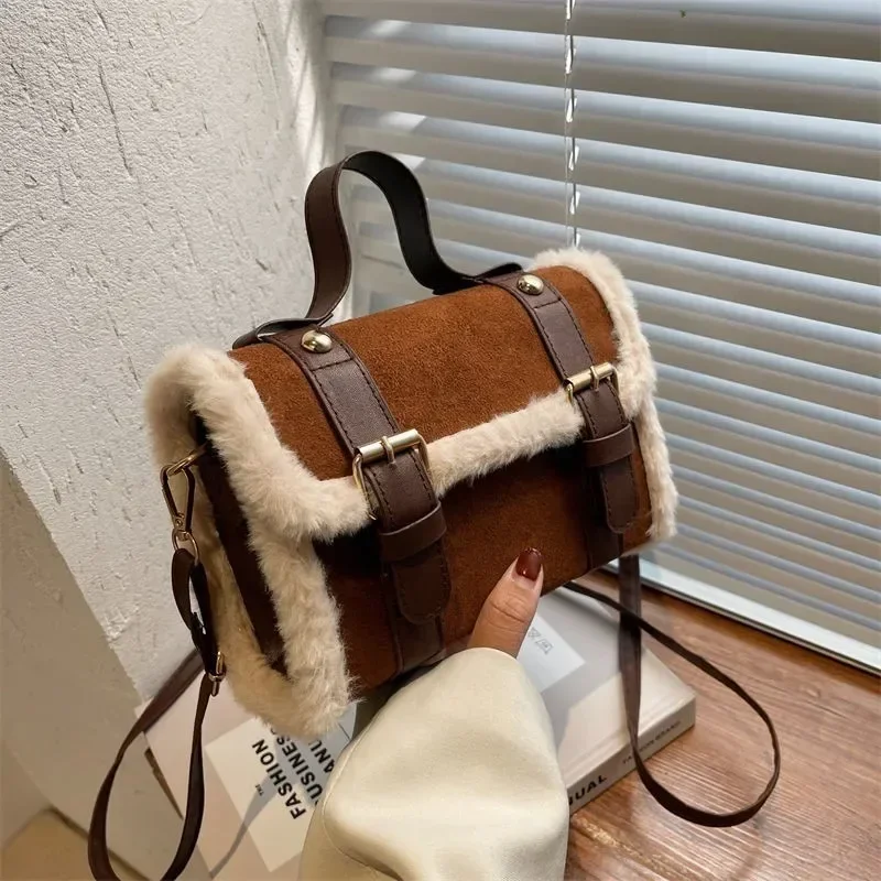 2025 Winter Women's Lamb Plush Velvet Bag - Korean French Style Crossbody Shoulder Purse, Small Square Handbag мяшка плеча 숄더백