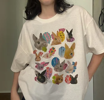 Bunny 90s Harajuku Shirt Japanese Bunny 90s Graphic Tee Shirt Trendy Y2K Vintage T-Shirt Kawaii Rabbit Y2K TShirt Coquette Top 1