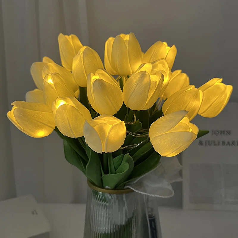 

10/15pcs Tulips Artificial Flowers LED Night Light Simulation Tulip Bouquet Lamp Bedroom Decoration Atmosphere Light Table Lamp