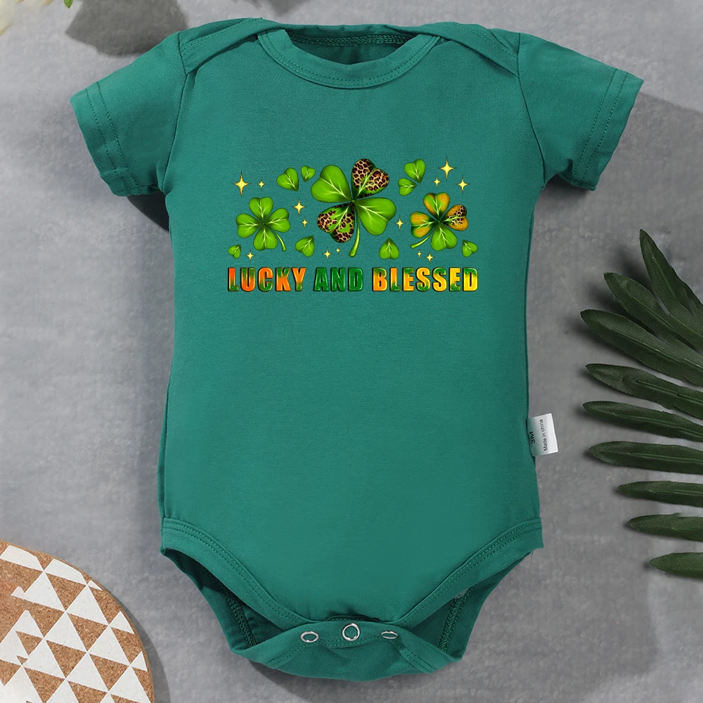 

St. Patrick's Day Newborn Clothes Lucky and Blessed 2024 Baby Boy Bodysuit Urban Streetwear Fashion Toddler Girl Jumpsuit Green