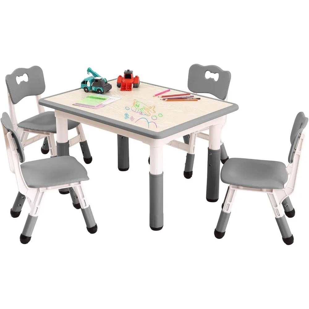 Kids Table and 4 Chairs, Height Adjustable Toddler Table and Chair Set, Graffiti Desktop, Ergonomically Designed Chairs