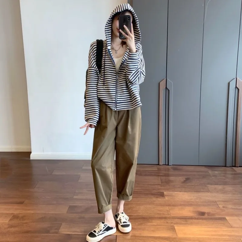 Women Autumn Office Lady High Waist Solid Color Harem Women Clothes Korean Casual Cropped pants