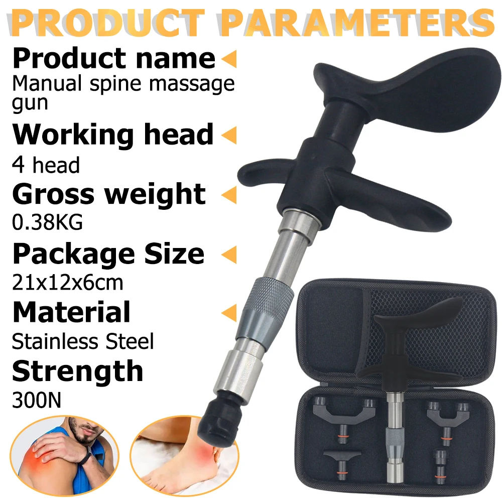 Chiropractic Adjusting Tools Spine Massage Gun 300N Relaxation Limb Pain Relief Therapy Correction Spinal 4 Head Manual Massager