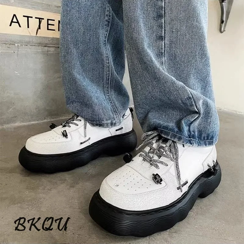 BKQU Commuter Boys Inside Increase Thick Soled Daddy Men Casual British Style Derby Shoes Big Head Korean Version of The Tide