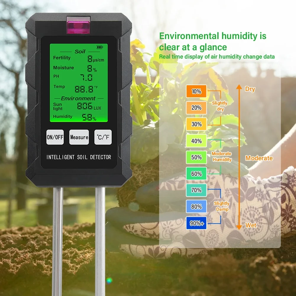 SPH030 6 in 1 Soil Tester Digital PH Moisture Fertility Light Temp Humidity Mete
