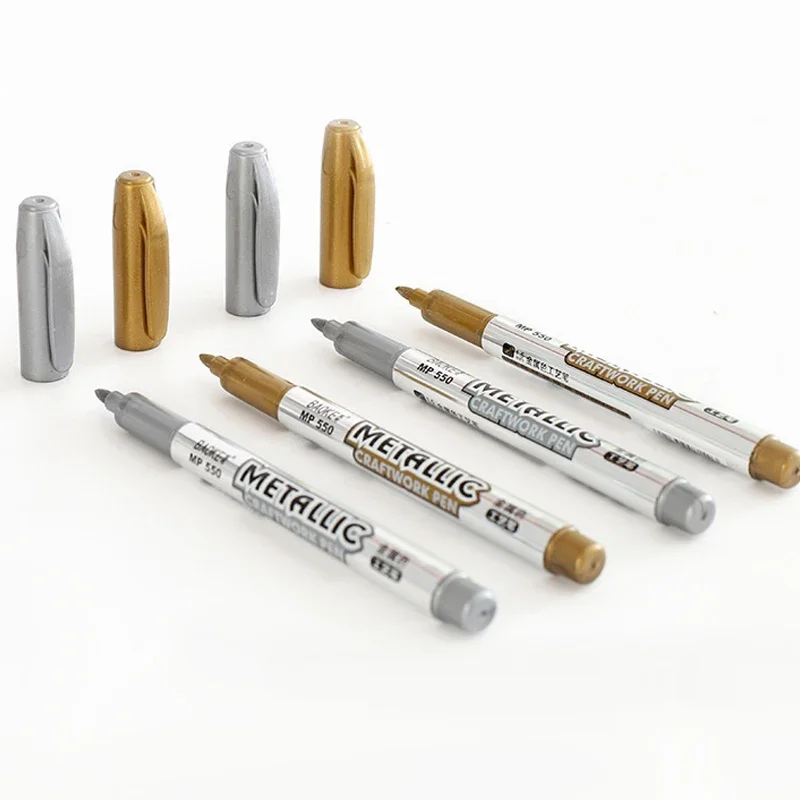 Metallic Marker Pen Waterproof Permanent Acrylic Gold Silver Color Pen Back to School Supplies Highlighter Marker DIY Painting 6