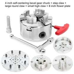 Woodworking lathe chuck wood rotary chuck 4 inch 6 inch self-centering linkage bevel gear chuck round claw 4 four claw chuck
