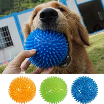 Juguetes para s y gatos, juguete con sonido para cachorros, Bola de limpieza de dientes chirriantes de lunares, entrenamiento TPR, juguete para masticar dientes de mascotas, accesorios de bolas de espina