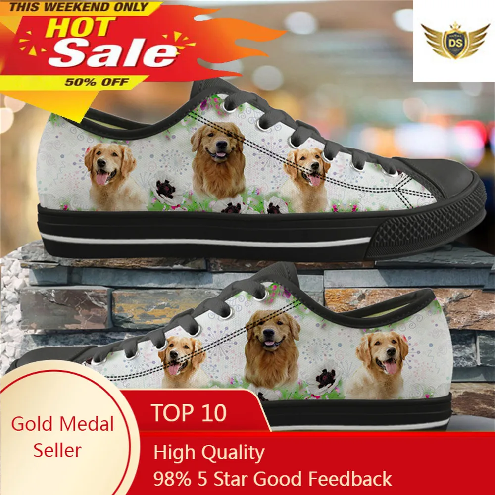 Golden Retriever Flower Design Ladies Shoes Casual Flats Shoes For Women Low Top Canvas Shoes For Women Brand