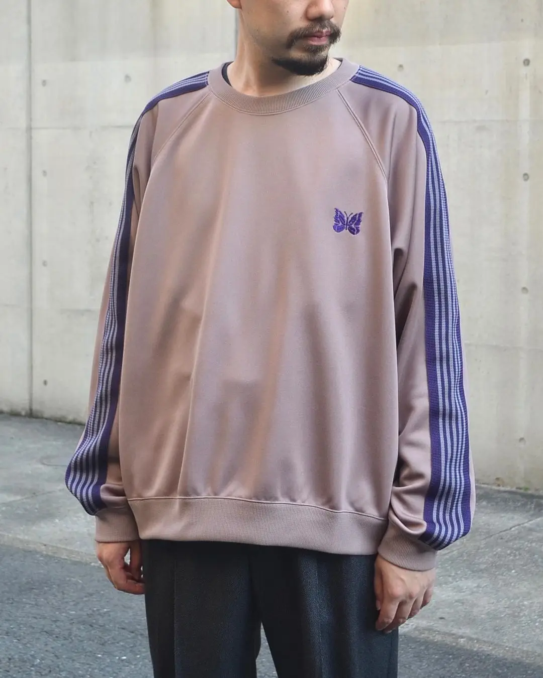 

New Taupe Needles Track Sweatshirt Men Women Poly Smooth Needles Crewneck Purple Knit Stripe Butterfly Hoodie Haikyuu