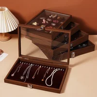 Walnut Wood Storage Box With Lid For Jewelry And Accessories Storing Bracelets Necklaces Rings Earrings Organizer Box 1