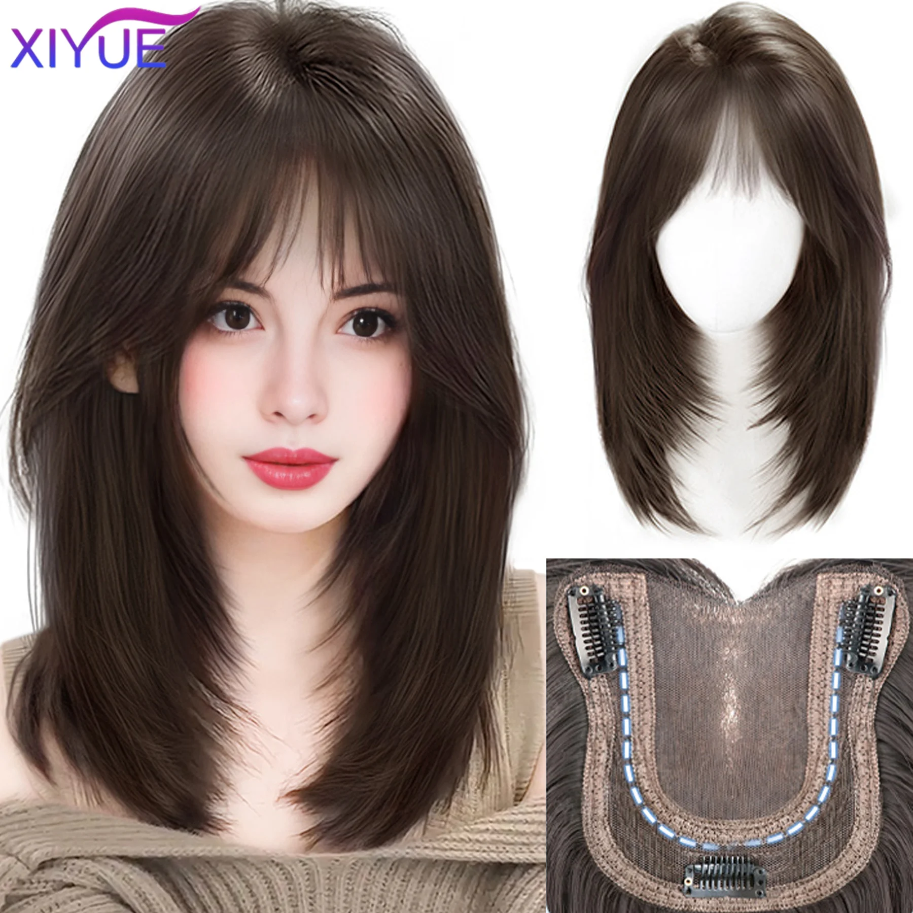 Water Ripple Wig Air Bangs Head Overhead 3D Bangs Invisible Seamless Head Hair Natural Invisible Replacement Cover White Hair