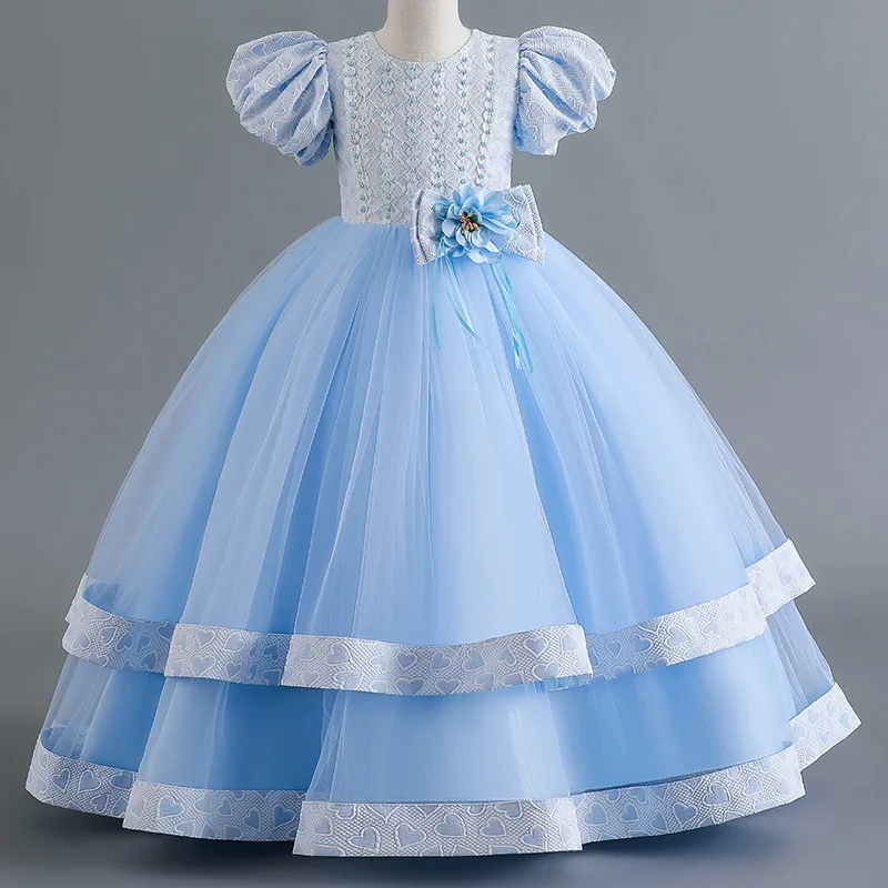 

2023 New Girls Piano Performance Princess Dress Baby Bubble Sleeve Flower Boy Host Wedding Prom Dance Party Costume Kids Clothes