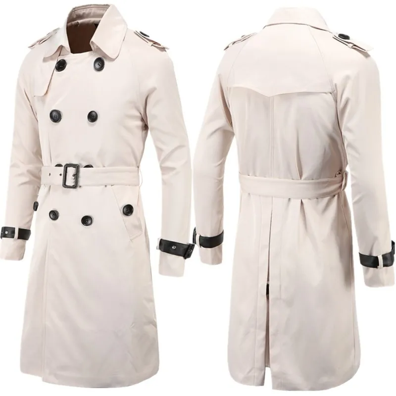 Autumn New Men's Casual Long Fit Fit Double breasted Windbreaker Men's Fashion Versatile Personalized Coat